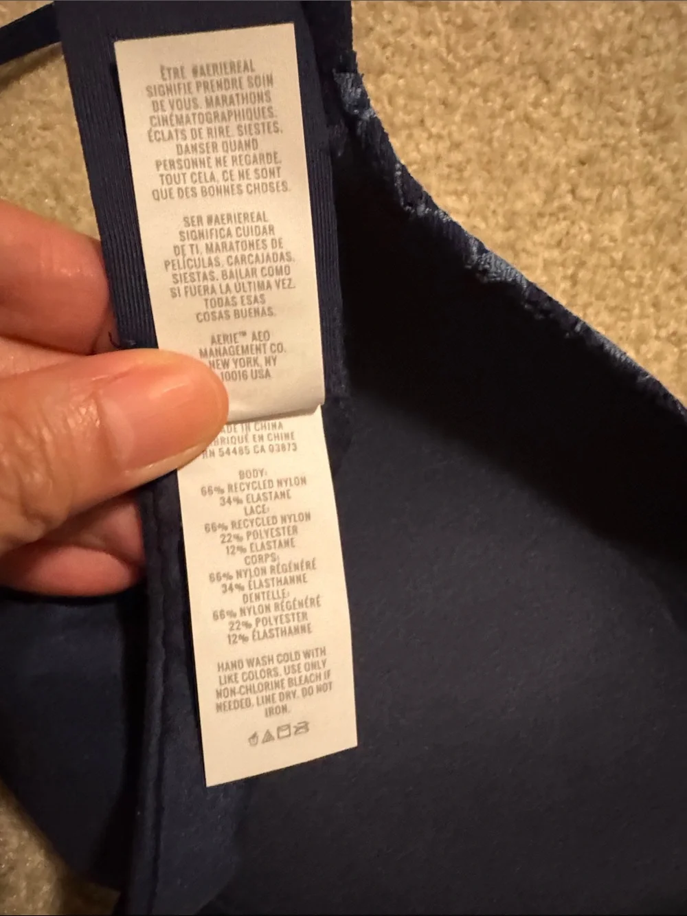 Aerie Real Sunnie Wireless Push Up Blossom Lace Navy Rear Hook NWT-32D